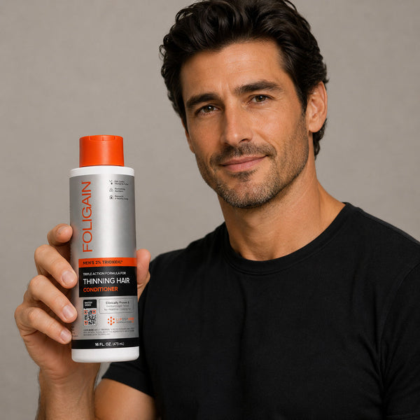 Après-shampoing Triple Action FOLIGAIN® pour cheveux clairsemés pour hommes avec 2% TRIOXIDIL® 473ml