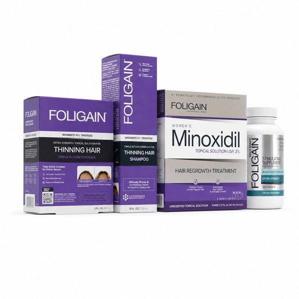 Kit de repousse des cheveux pour femmes FOLIGAIN® avec TRIOXIDIL® et Minoxidil 2%