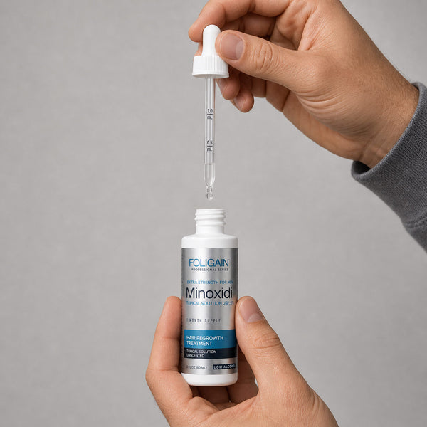 FOLIGAIN® Minoxidil 5% Haarwuchsmittel mit niedrigem Alkoholgehalt für Männer 12-Monats-Vorrat