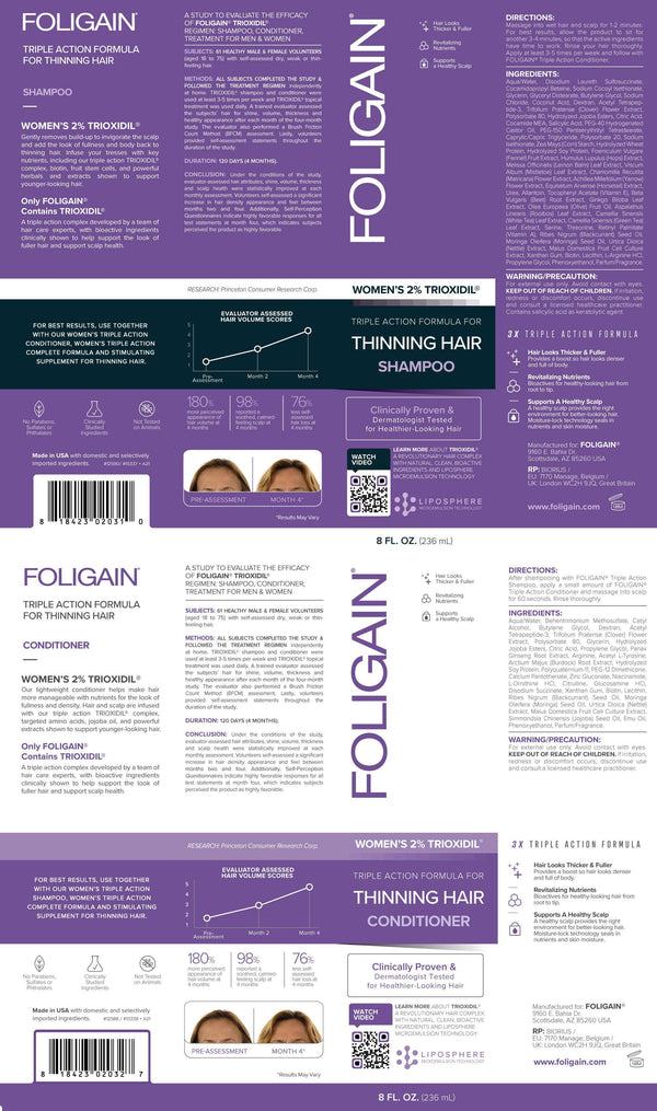 FOLIGAIN Kit Shampoo + Balsamo per la Crescita dei Capelli da Donna