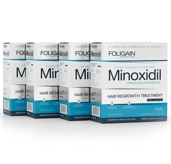 FOLIGAIN Traitement de repousse des cheveux au Minoxidil 5% à faible teneur en alcool pour hommes, approvisionnement de 12 mois