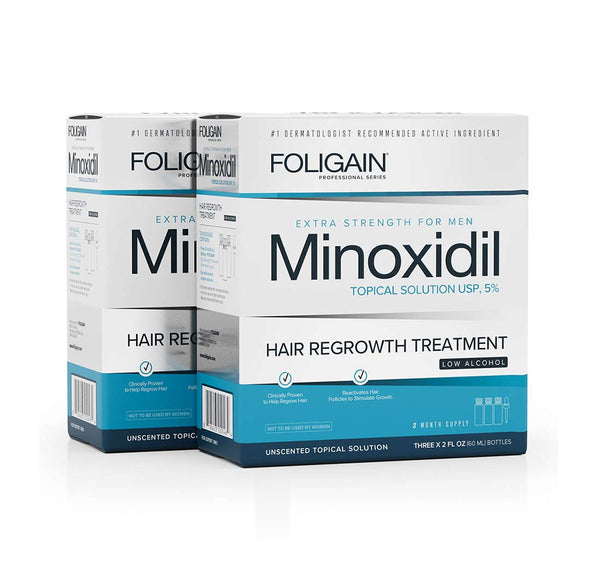 FOLIGAIN Traitement de repousse des cheveux au Minoxidil 5% à faible teneur en alcool pour hommes, approvisionnement de 6 mois