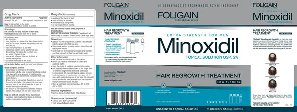 FOLIGAIN Traitement de repousse des cheveux au Minoxidil 5% à faible teneur en alcool pour hommes, approvisionnement de 6 mois