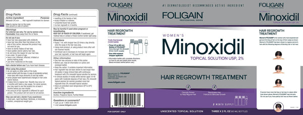 FOLIGAIN Minoxidil 2% Trattamento per la ricrescita dei capelli per donne Fornitura per 6 mesi